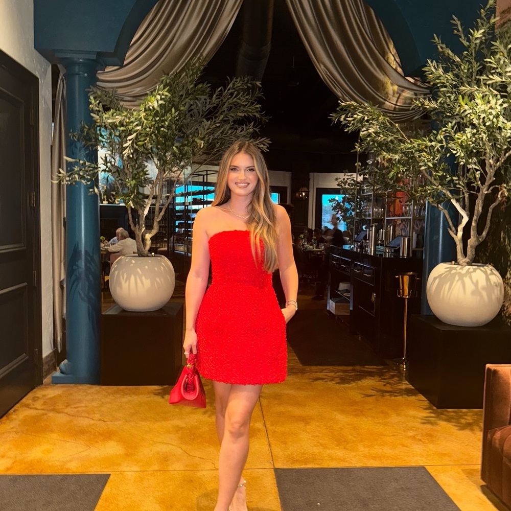NADINE MERABI Vibrant Red Strapless Dress
